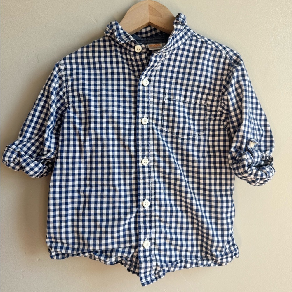 Gymboree 4T Blue Gingham Button Down Shirt Preppy Cottagecore School Preppy